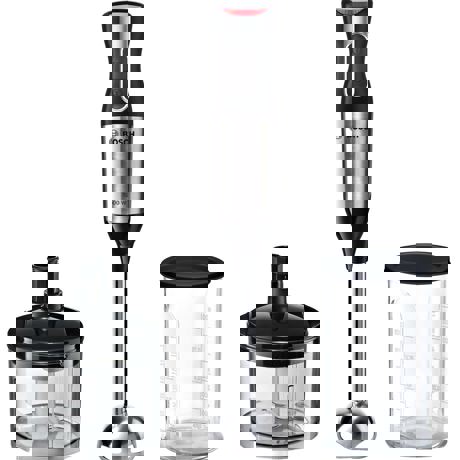 Blender de mână Bosch ErgoMixx Style MS6CM6120, 1000 W, 12 viteze, Buton Turbo, Blocare de siguranță, Minitocător 0.45 L, Vas gradat 0.6 L, Inox