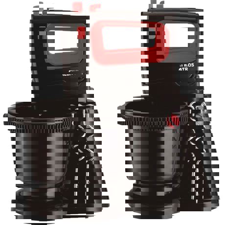 Mixer cu bol Albatros MXA300B, 300 W, 5 viteze + funcţie Turbo, Buton eject, Palete mixare, Cârlige frământare, Vas rotativ, Negru/Rosu