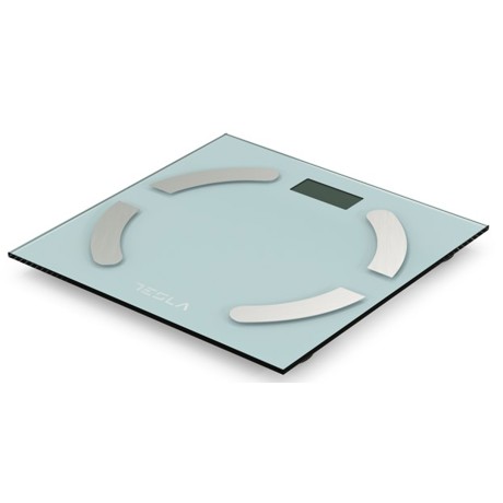 Cantar corporal de diagnostic Tesla BS301WX, 3 - 180 kg, Memo 8 membrii, Grăsime/apă/mușchi/os/calorii, Baterii 2xAAA, 30x30cm, Alb