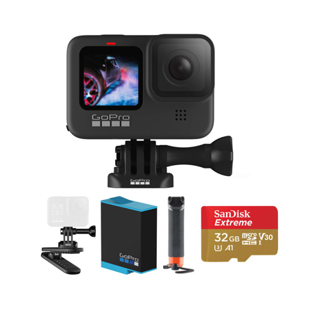Camera video GoPro, Bundle Hero 9 Black, Clip magnetic, maner plutitor, SD Card 32GB