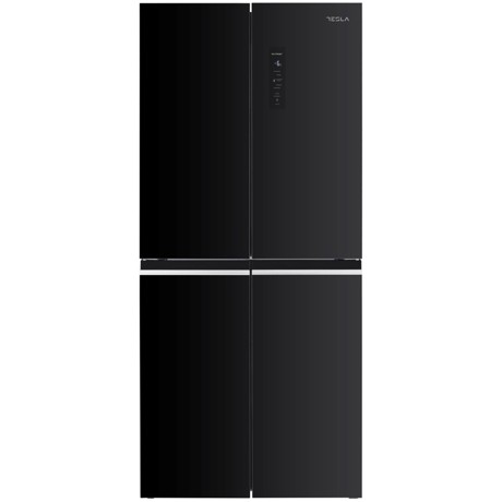 Frigider side-by-side cu 4 usi Tesla RM4700FHB, 466L, Inverter, Total No Frost, Zonă convertibilă, Răcire metal, Display LED, H 180 cm, Clasa F, Sticlă neagră