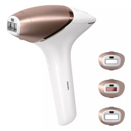 Epilator PHILIPS Lumea IPL BRI955/00, Filtru UV integrat, 5 setări de energie luminoasă, Sistem de siguranţă, Senzor ton de piele, 3 capete interschimbabile, Alb/auriu