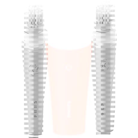 Perie mini de curăţare facială Philips VisaPure BSC111/06, Rezistentă la apă, Fără fir, 1 viteză, 1 cap de perie, Alb/Roz