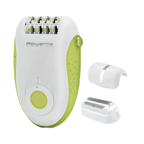 Epilator Rowenta Flower Love EP2850, 24 pensete, 2 viteze, 2 accesorii, Alb/verde lime