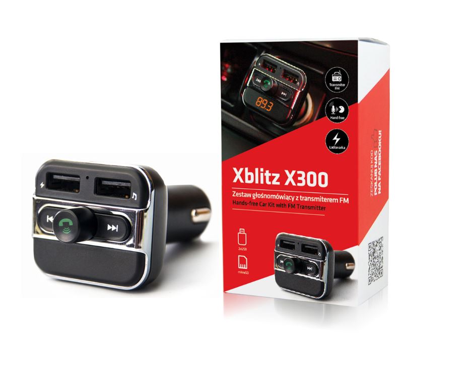 Modulator FM Xblitz X300, functie CarKit, Bluetooth, microfon incorporat, negru