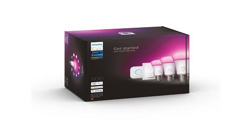 Pachet 3 becuri inteligente LED RGBW Philips Hue, Bluetooth/ZigBee, E27, 10.5W echivalent 75W, 1100 lm, lumina alba/color + Bridge