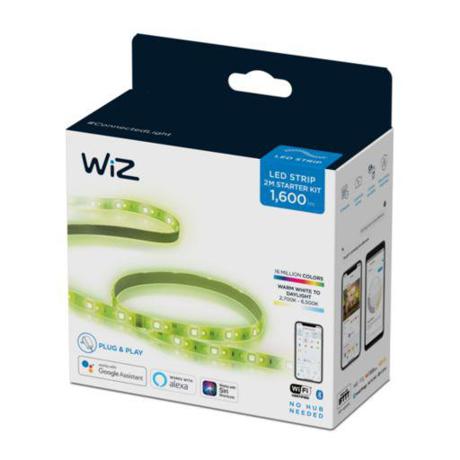 Banda LED RGB inteligenta WiZ Starter Kit Philips, Wireless, Bluetooth, echivalent 20W, 100-240V, IP20, lumina alba si colorata, temperatura lumina reglabila calda-rece (2700-6500K), 1600 lumeni, durata de viata 15.000 de ore, compatibil Google Assistant/Alexa/Siri, lungime 2 metri;