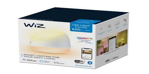 Veioza LED inteligenta portabila WiZ Squire, Wi-Fi + Bluetooth, 9W, 620 lm, lumina alba reglabila, compatibil Google Assistant/Alexa/Siri, Alb