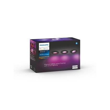 Pachet 3 spoturi incastrate LED RGB inteligente Philips Hue Centura, Bluetooth, GU10, 3x5.7W, 750 lm, lumina alba si colorata, Aluminiu