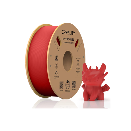 CREALITY HYPER PLA 3D Printer Filament, Red, Temperatura printare: 200-220 grade celsius, Diametru filament: 1.75mm, Tensile strength: 52.99MPa, Bending strenght:92.38Mpa Dimensiuni rola filament: Diametru 200mm, inaltime 70mm, gaura centrala 56mm, viteza printare: pana la 600mm/s,