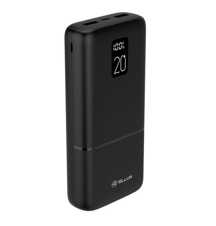 Baterie externa Tellur Boost Pro PD202 20000mAh 2xQC3.0 22.5W + PD 20W, LCD display, negru