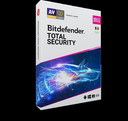 Licenta retail Bitdefender Total Security - protectie anti-malwarecompleta pentru Windows, macOS, iOS si Android, valabilapentru 1 an, 5 dispozitive, new