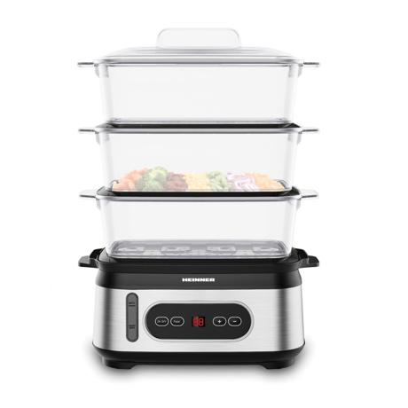 Aparat de gatit cu aburi Heinner HSA-D950SS, 800-950W, display LED, 9L, 1.5L, Timer 60 min, Negru/argintiu