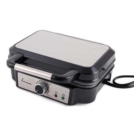 Aparat de facut grofe Heinner FAG-M1000BKSS, Putere 1000 W, Capacitate 2 gofre, Placi fixe cu invelis antiaderent, Temperatura ajustabila, Indicator luminos, Decor inox, Silver/Negru