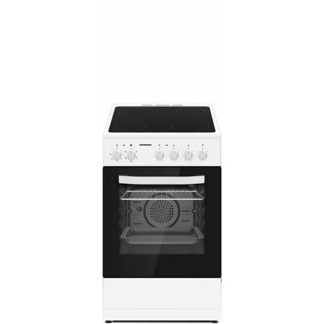 Aragaz electric Heinner HFSC-S56E4VWH, 4 zone de gatit vitroceramice, cuptor electric, 50x60, 6 functii, grill, ventilatie, Alb