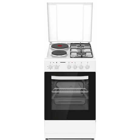 Aragaz Mixt Heinner HFSC-S56E2HSWH, 2 arzatoare Gaz + 2 plite electrice, 50x60, capac metalic, aprindere electrica, cuptor electric, Grill, Alb