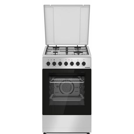 Aragaz mixt Heinner HFSC-S60LITGC-SL,4 arzatoare gaz, aprindere electrica, cuptor electric, 6 functii, Timer, Grill, Ventilatie, Argintiu