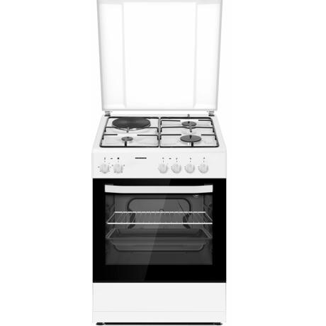 Aragaz mixt Heinner HFSC-S60E1HSWH, 3 arzatoare pe gaz, 1 plita electrica, cuptor electric, 60x60, grill, lumina cuptor, Alb