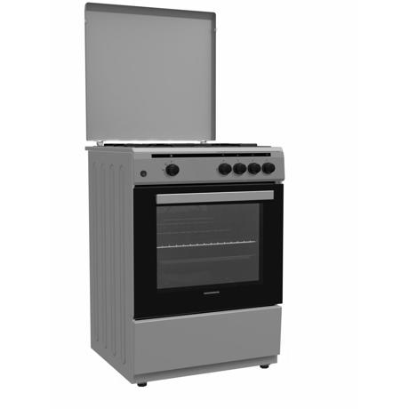 Aragaz Heinner HFSC-V60SL, Gaz, 4 arzatoare, Aprindere electrica plita, Dispozitiv de siguranta plita si cuptor, Capac metalic, 60x60 cm, Argintiu