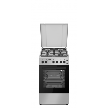 Aragaz Heiner HFSC-S60LITGSL, Gaz, 4 arzatoare, 50 x 60 cm, Timer, Grill, Aprindere electrica plitacuptor, siguranta, Capac metalic, Argintiu