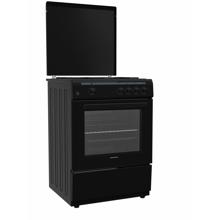 Aragaz Heinner HFSC-V60BK, Gaz, 4 arzatoare, Aprindere electrica plita, Dispozitiv de siguranta plita si cuptor, Capac metalic, 60x60 cm, Negru