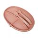 Set farfurie cu lingurita si furculita silicon, roz , UG-SET9PK