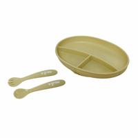 Set farfurie cu lingurita si furculita silicon, olive UG-SET9OV