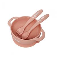 Set bol cu lingurita si furculita silicon, roz, UG-SET11PK