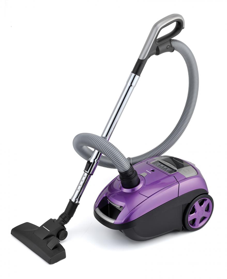 Aspirator cu sac Heinner HVC-VBS750PP, 750W, 2.5L, Perie ECO pentru podele, Accesoriu spatii inguste, Mov