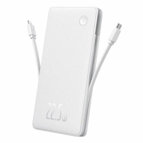 Baterie externa Baseus Airpow lite, 10000mAh, 22.5W, 1 x USB; 1 cablu x USB Type-C, 1 cablu x Iphone Lightning, total 3A, alb