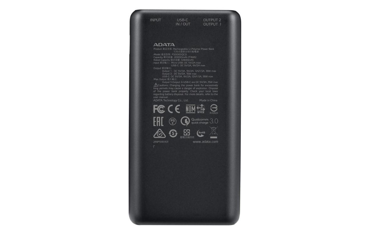 Baterie portabila Adata AP20000, 20000mAh, 2x USB, 1x USB-C,Power Delivery, Quick Charge