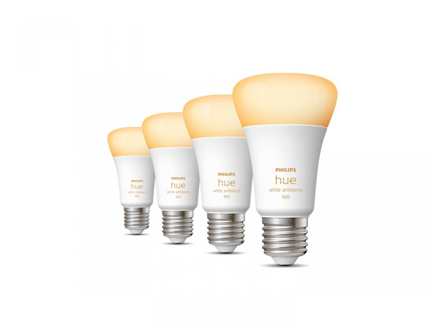 4 Becuri LED inteligente Philips Hue A60, Bluetooth, E27, 6W (60W), 800 lm, lumina alba (2200-6500K)