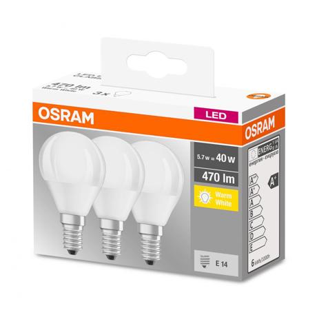 3 Becuri LED Osram Base Classic B, E14, 4.9W (40W), 470 lm, lumina calda (2700K)