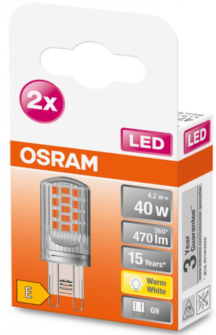 2 Becuri LED Osram PIN, G9, 4.2W (40W), 470 lm, lumina calda (2700K)