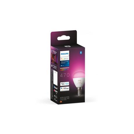 Bec LED RGB inteligent Philips Hue P45, Bluetooth, E14, 5.1W, 470 lm, lumina alba si color (2000-6500K)