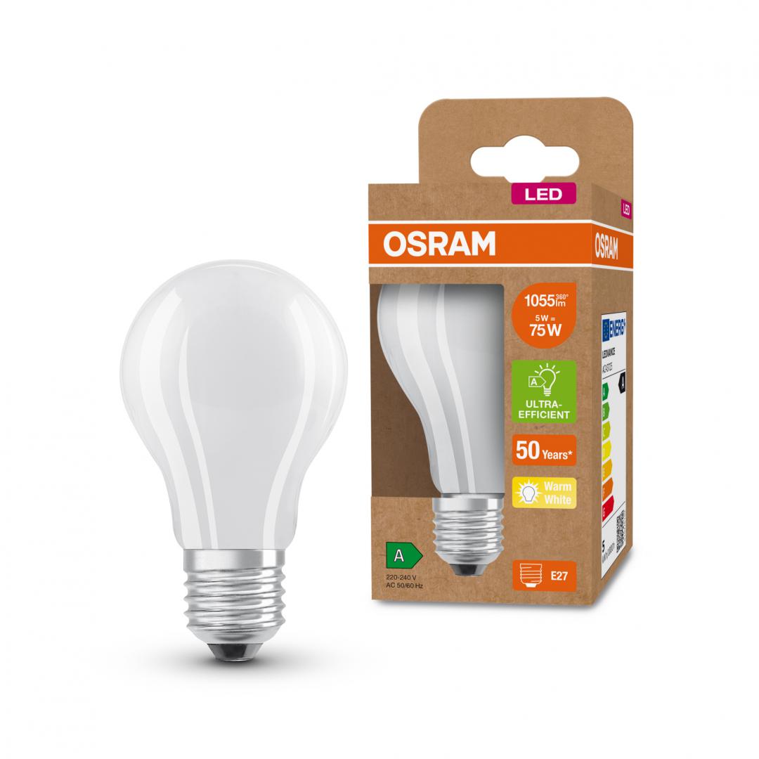 Bec LED Osram Classic A60, Ultra Efficient Light, E27, 5W (75W), 1055 lm, lumina calda (3000K)