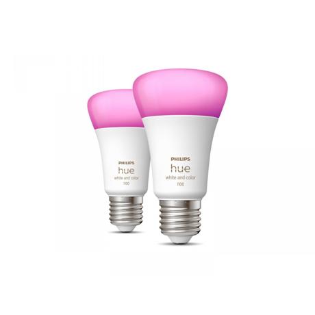 2 Becuri LED RGB inteligente Philips Hue A60, Bluetooth, E27, 9W (75W), 1100 lm, lumina alba si color (2000-6500K)