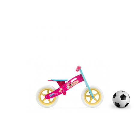 Bicicleta Pegas Copii Wooden Balance Bike, Seven, Model Minnie, 12 Inch, Roz Blue