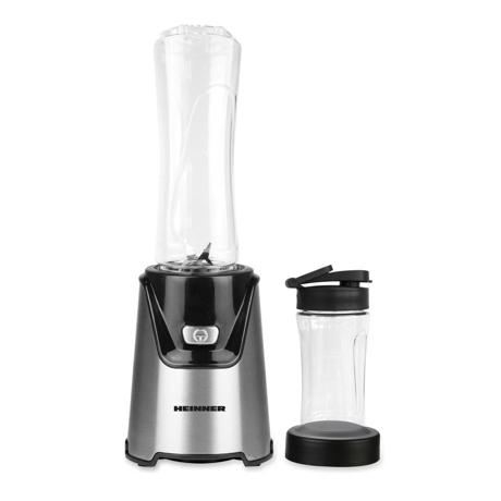 Blender sport Heinner WellGO Mix HSB-T400SS, 400W, 19000RPM, recipient Tritan fara BPA 600ml, recipient Tritan fara BPA 400ml, doua capace "gata de plecare", buton ON/OFF, lame din inox, carcasa inox