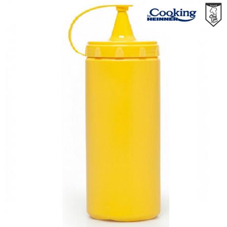 Recipient dispenser pentru sosuri COOKING BY HEINNER CHEF LINE HR-GMP-1000G, 1L, Plastic galben, Diametru 8 cm, H 28 cm