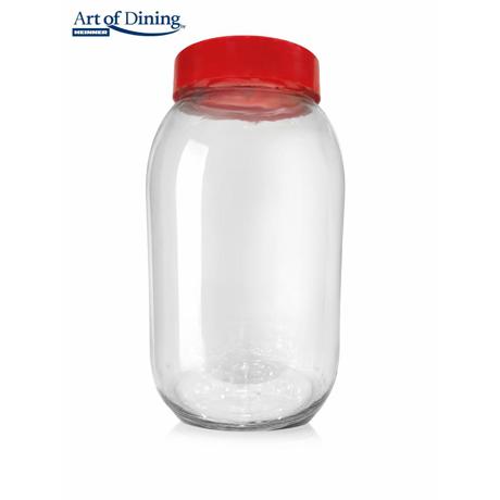 Borcan pentru depozitare din sticla, cu capac din plastic rosu ART OF DINING BY HEINNER HR-AND-003, 3 L, Diametru 14 cm,  H 24.5 cm, maner transport