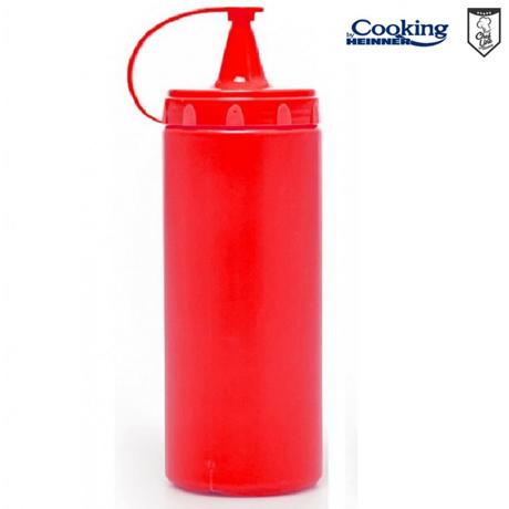 Recipient dispenser pentru sosuri COOKING BY HEINNER CHEF LINE HR-GMP-1000R, 1L, Plastic rosu, Diametru 8 cm, H 28 cm