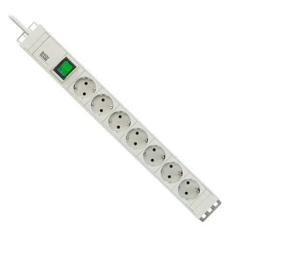 Bachmann IT  PDU 7x prize Schuko, 1x Switch, 2-pole, illuminated , in Schuko, impamantare, intrerupator, lungime cablu 2 metri, RAL 7035, PVC, alb