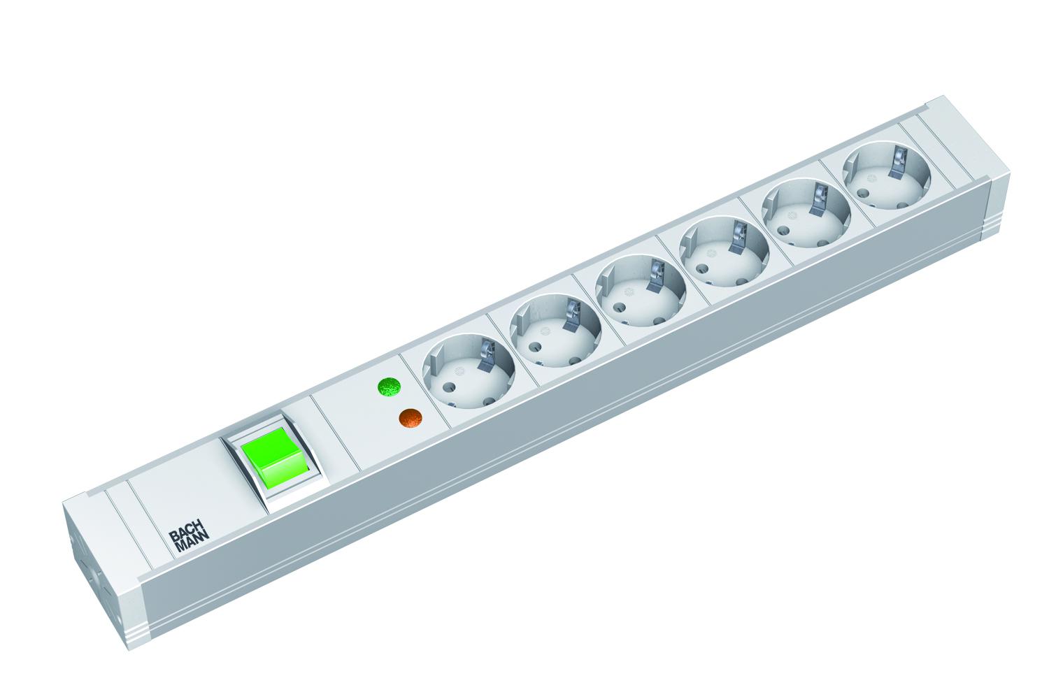 Bachmann IT PDU 6x prize Schuko,protectie supratensiune,impamantare,cu intreruptor, in Schuko, 2m, alb, PVC