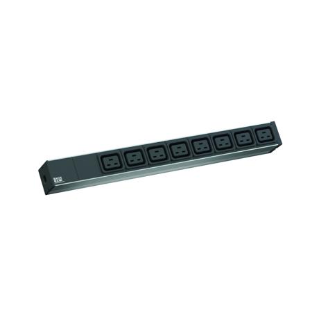 Bachmann prelungitor 19" 1HE 8xC19 cordon 2,0 m C20 ,0m C20; IT PDU Basic 1U (230V/ 50Hz); Plug: C20; 8x C19 socket outlets, black; Inside wiring with euro terminal; Power supply: 2,0m H05VV-F 3G 1,50 mm²; Rated voltage: 230V; Incl. 2x mounting metal flanges; End caps screwed, rewireable; Profile