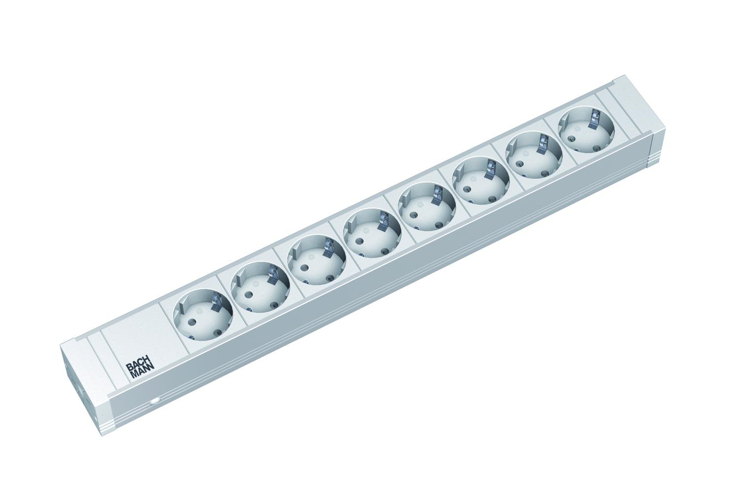 Bachmann IT PDU 8 x prize Schuko, 1U, impamantare, fara intrerupator, 2 metri, alb, Aluminiu