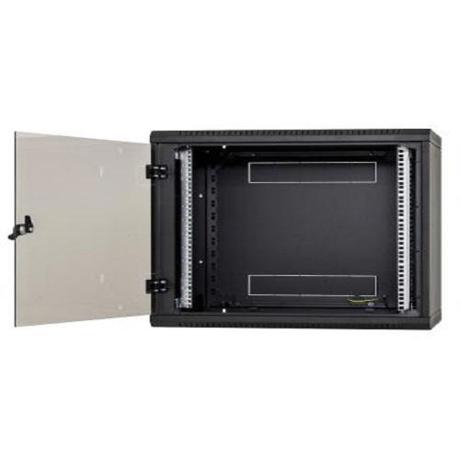 Rack de perete Triton sectiune simpla 4U 400mm adancime usa sticla panouri laterale fixe sectiuni, sectiuni acces cabluri sus/jos/spate securizare cu cheie, 1 pereche montanti reglabili IP30 negru