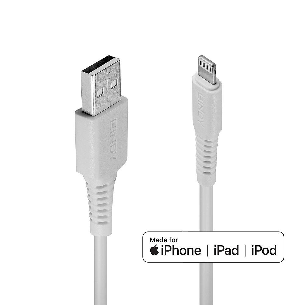 Cablu Lindy 2m USB A 2.0 to Lightning, alb