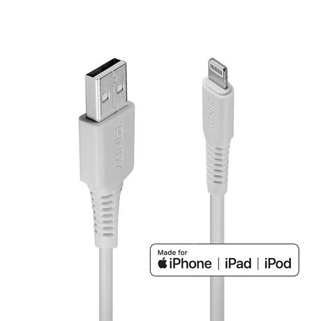 Cablu Lindy 2m USB A 2.0 to Lightning, alb