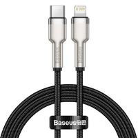 CABLU alimentare si date Baseus Cafule Metal, Fast Charging Data Cable pt. smartphone, USB Type-C la Lightning Iphone PD 20W, brodat, 1m, negru